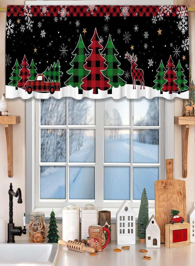 FUTBU Christmas Valance for Windows, Christmas Trees Kitchen Decor Valance Curtain Rod Pocket Classic Country Farmhouse, Winter Trees Buffalo Plaid Decorations 18x54 Inch Xmas Window Treatment for Bathroom - Image 4